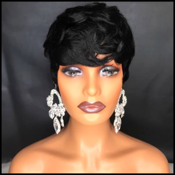 Short Pixie Cut Wig Human Hair Wavy Glueless Machine Made Cap main image 5